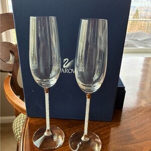 Swarovski Crystal Champagne Flutes with Silver Stems